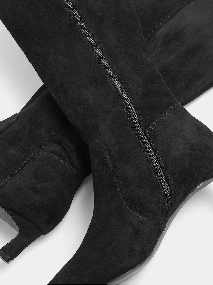 Long Tall Sally Black Kitten Heel Knee High Boots In Standard Fit - Image 5 of 5