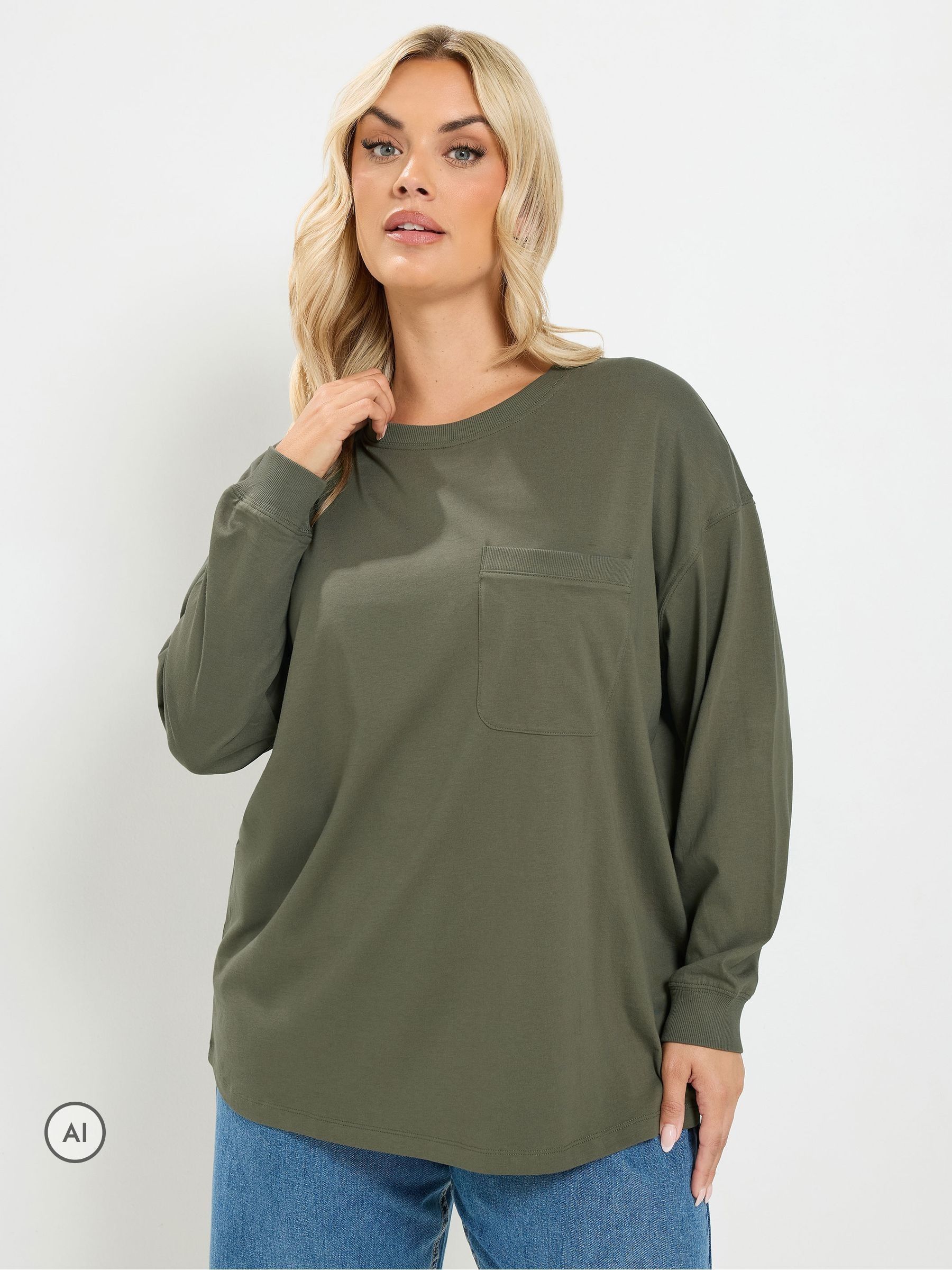 Yours Women's Long Sleeve Pocket Top in Green | Size: 34-36 - Image 6