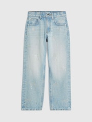 River Island Light Blue Bow Hotfix Straight Leg Jeans - Image 1 of 4
