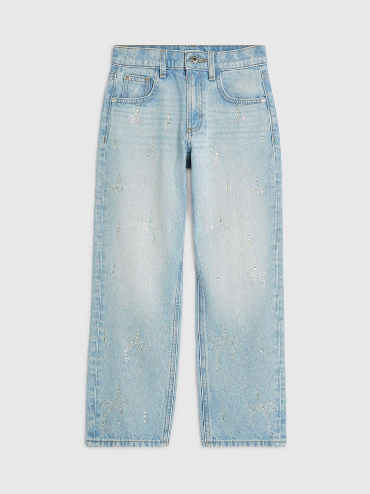 River Island Light Blue Bow Hotfix Straight Leg Jeans - Image 1 of 4