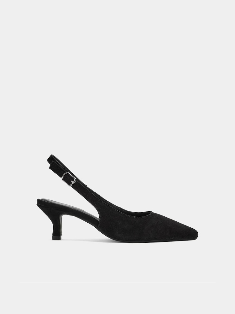Evans Black Suede Slingback Kitten Heels In Extra-Wide EEE Fit - Image 2 of 4