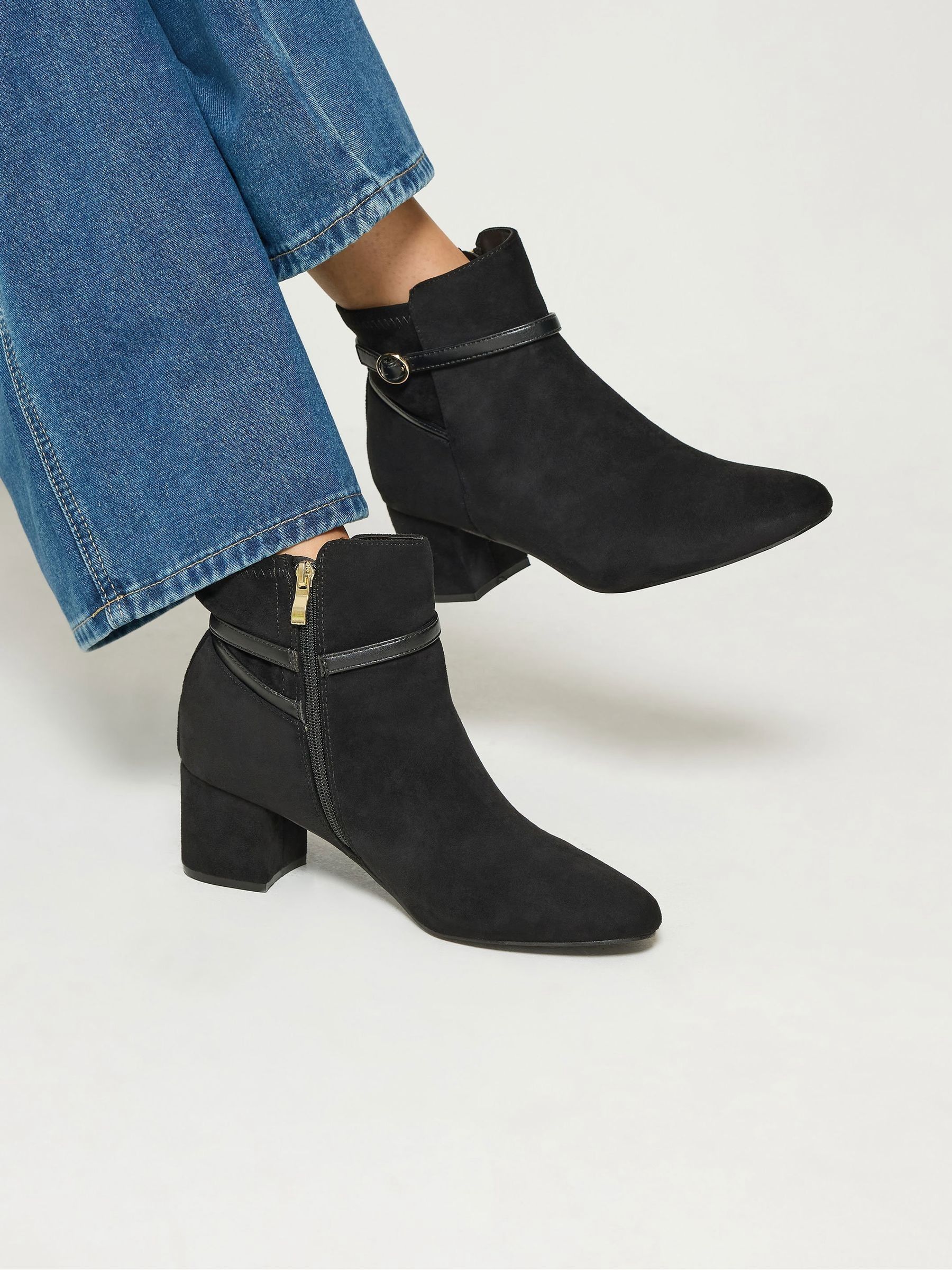 Long Tall Sally Women's Black Buckle Detail Ankle Boots In Standard Fit - Image 1