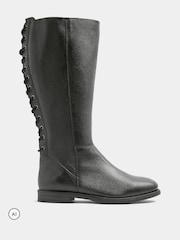 Evans Black Leather Lace Back Knee High Boots In Extra-Wide EEE Fit - Image 2 of 4