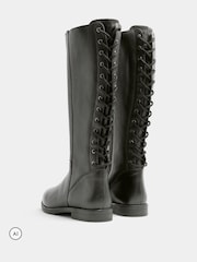 Evans Black Leather Lace Back Knee High Boots In Extra-Wide EEE Fit - Image 3 of 4