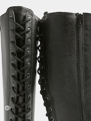 Evans Black Leather Lace Back Knee High Boots In Extra-Wide EEE Fit - Image 4 of 4