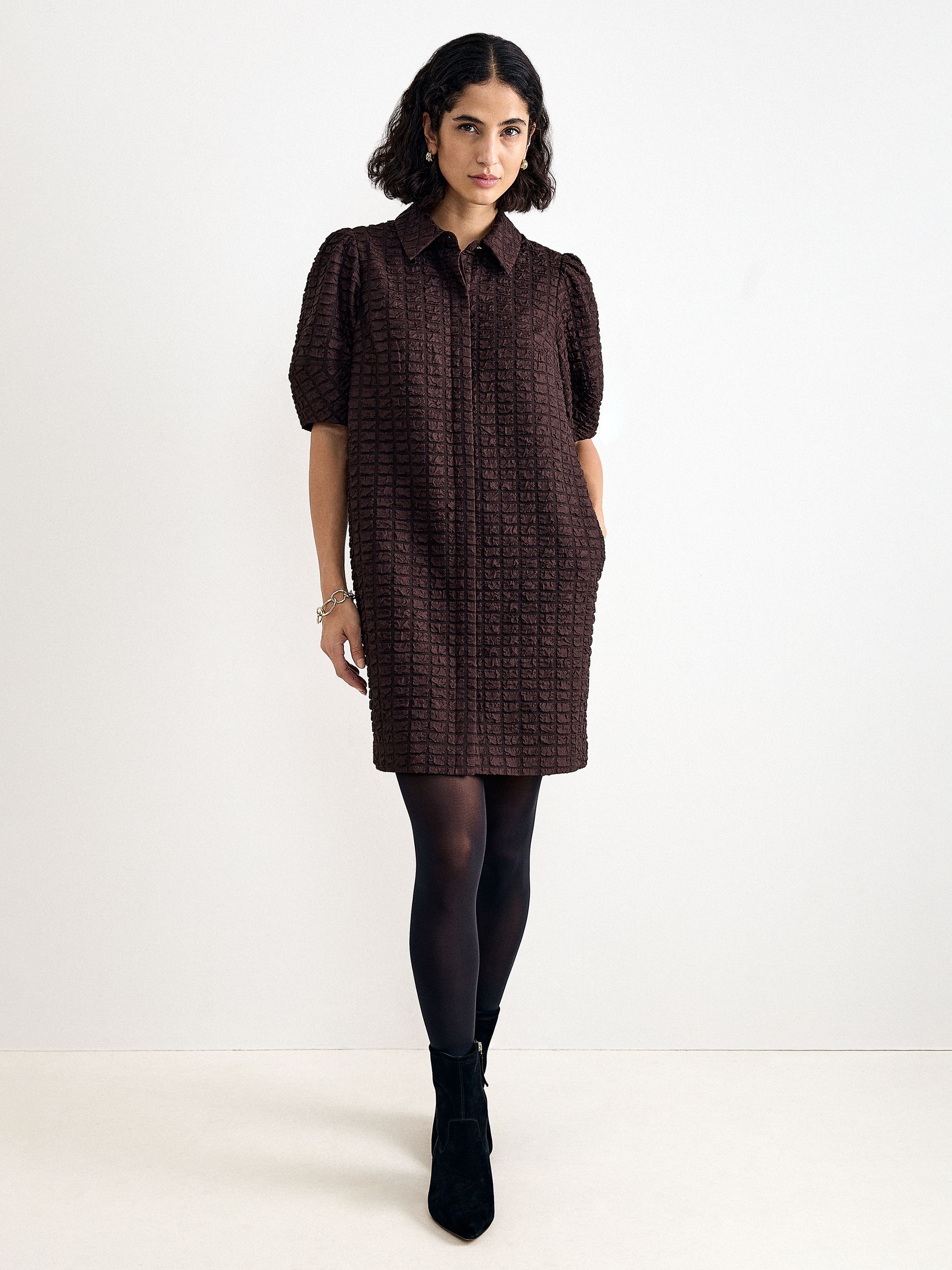 Phase Eight Women's Dark Brown Yasmine Textured Mini Shirt Dress In Size 26 - Image 1
