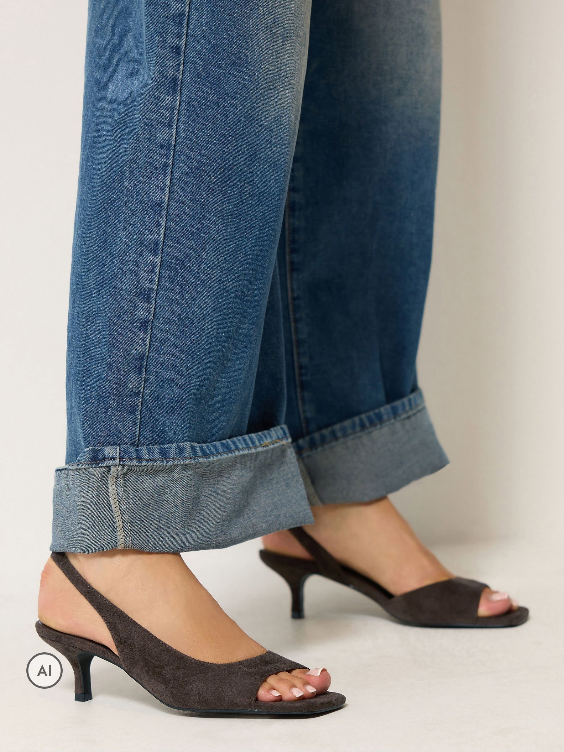 Long Tall Sally Women's Brown Asymmetric Slingback Kitten Heels In Standard Fit In | Size: 11 - Image 2