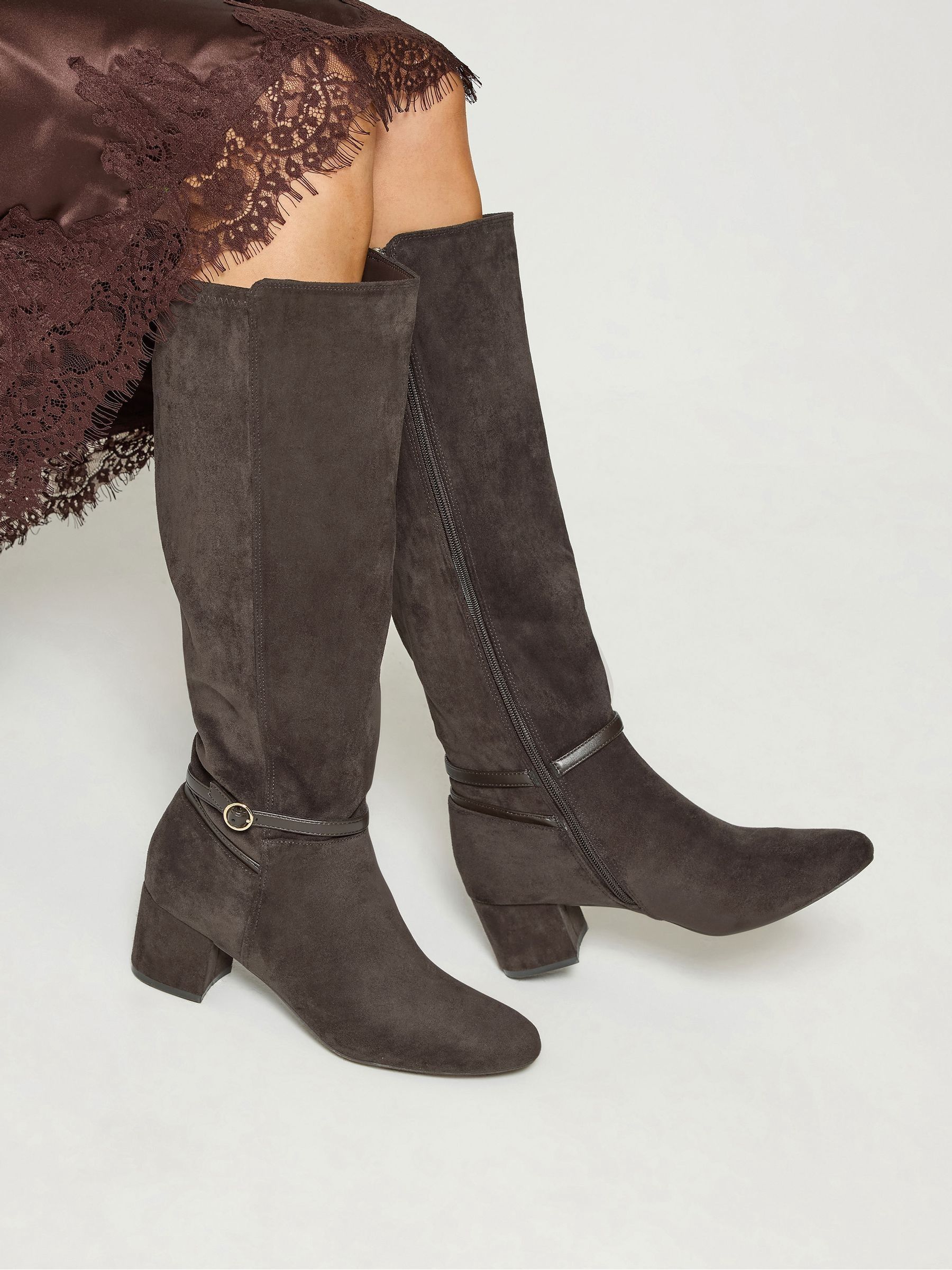 Lts Women's Brown Buckle Detail Knee High Boots In Standard Fit Size Standard 12 - Image 2
