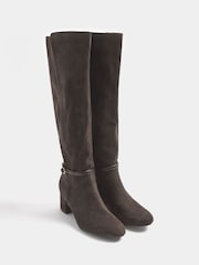 Long Tall Sally Brown Buckle Detail Knee High Boots In Standard Fit - Image 2 of 5