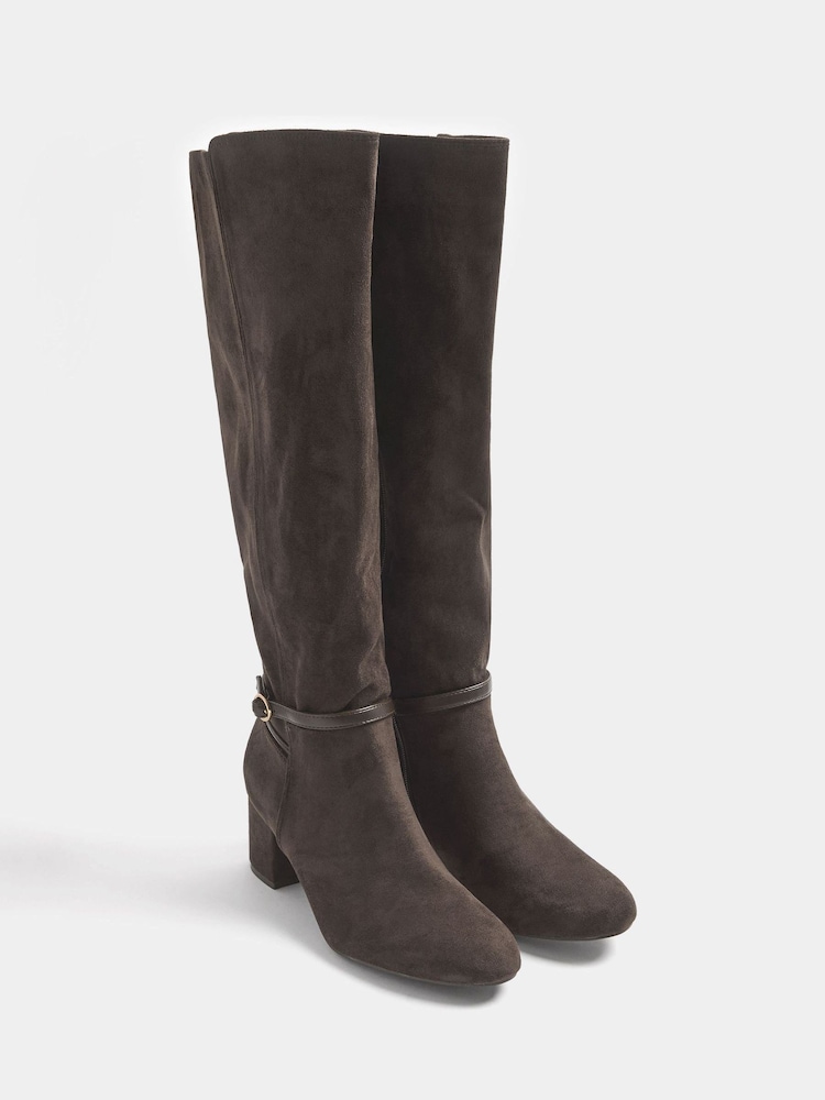 Long Tall Sally Brown Buckle Detail Knee High Boots In Standard Fit - Image 2 of 5 Long Tall Sally Brown Buckle Detail Knee High Boots In Standard Fit - Image 2 of 5