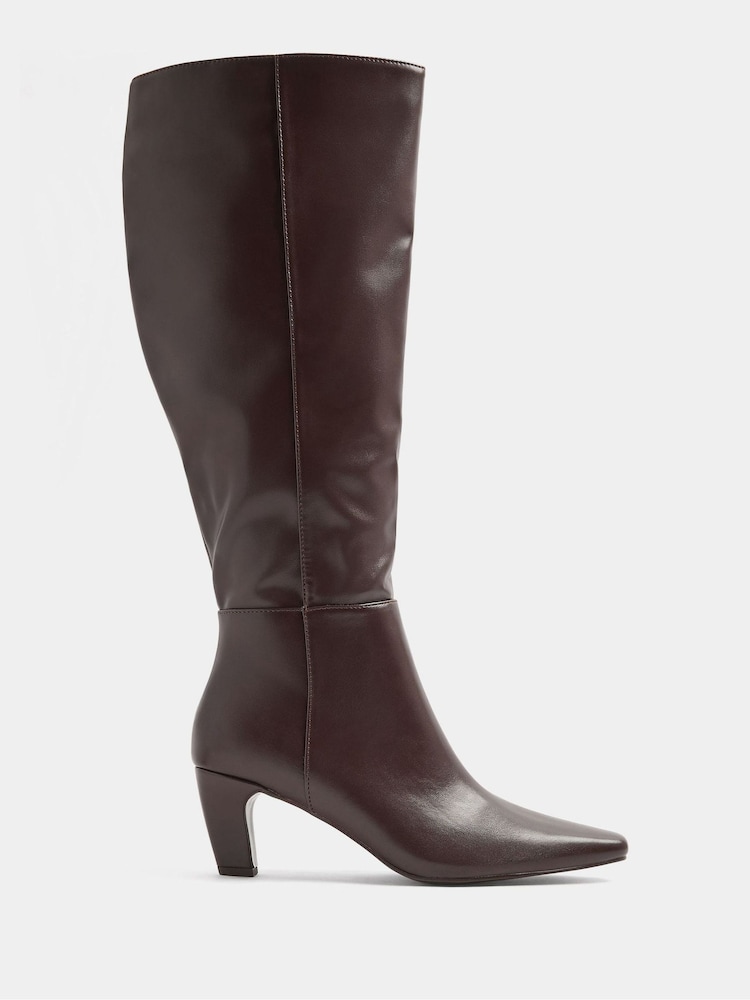 Long Tall Sally Brown Faux Leather Kitten Heel Knee High Boots In Standard Fit - Image 2 of 5 Long Tall Sally Brown Faux Leather Kitten Heel Knee High Boots In Standard Fit - Image 2 of 5