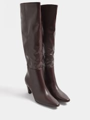 Long Tall Sally Brown Faux Leather Kitten Heel Knee High Boots In Standard Fit - Image 3 of 5