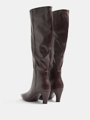 Long Tall Sally Brown Faux Leather Kitten Heel Knee High Boots In Standard Fit - Image 4 of 5