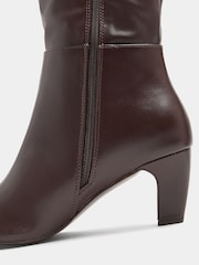 Long Tall Sally Brown Faux Leather Kitten Heel Knee High Boots In Standard Fit - Image 5 of 5