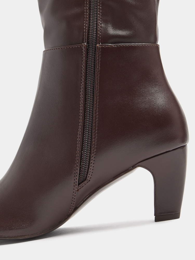 Long Tall Sally Brown Faux Leather Kitten Heel Knee High Boots In Standard Fit - Image 5 of 5 Long Tall Sally Brown Faux Leather Kitten Heel Knee High Boots In Standard Fit - Image 5 of 5