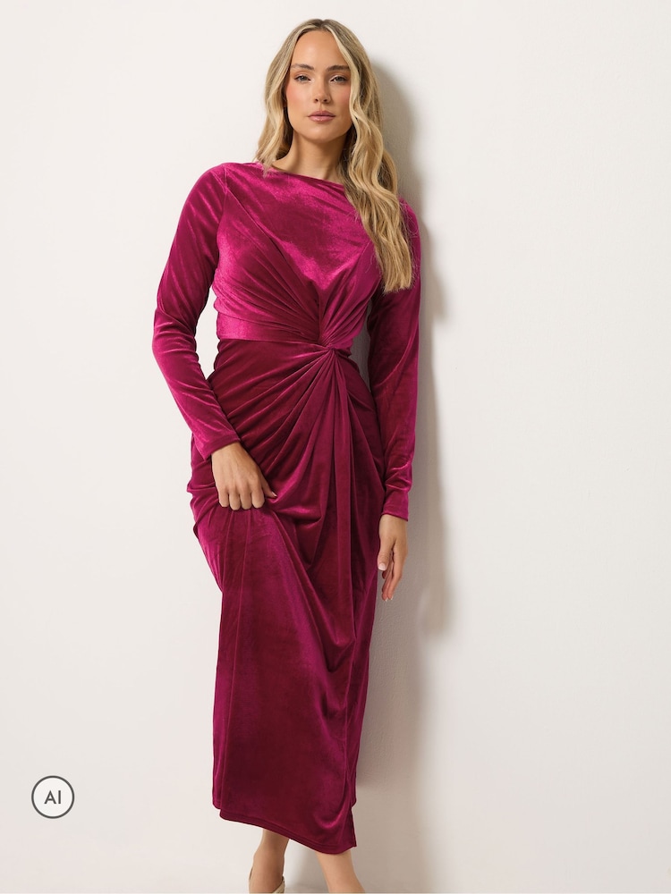 Long Tall Sally Pink Twist Front Velvet Maxi Dress - Image 1 of 6 Long Tall Sally Pink Twist Front Velvet Maxi Dress - Image 1 of 6