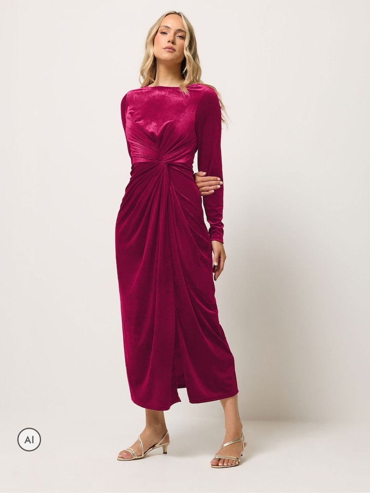 Long Tall Sally Pink Twist Front Velvet Maxi Dress - Image 2 of 6 Long Tall Sally Pink Twist Front Velvet Maxi Dress - Image 2 of 6
