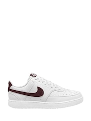 Nike White Burgundy Court Vision Low Trainers - Image 1 of 4