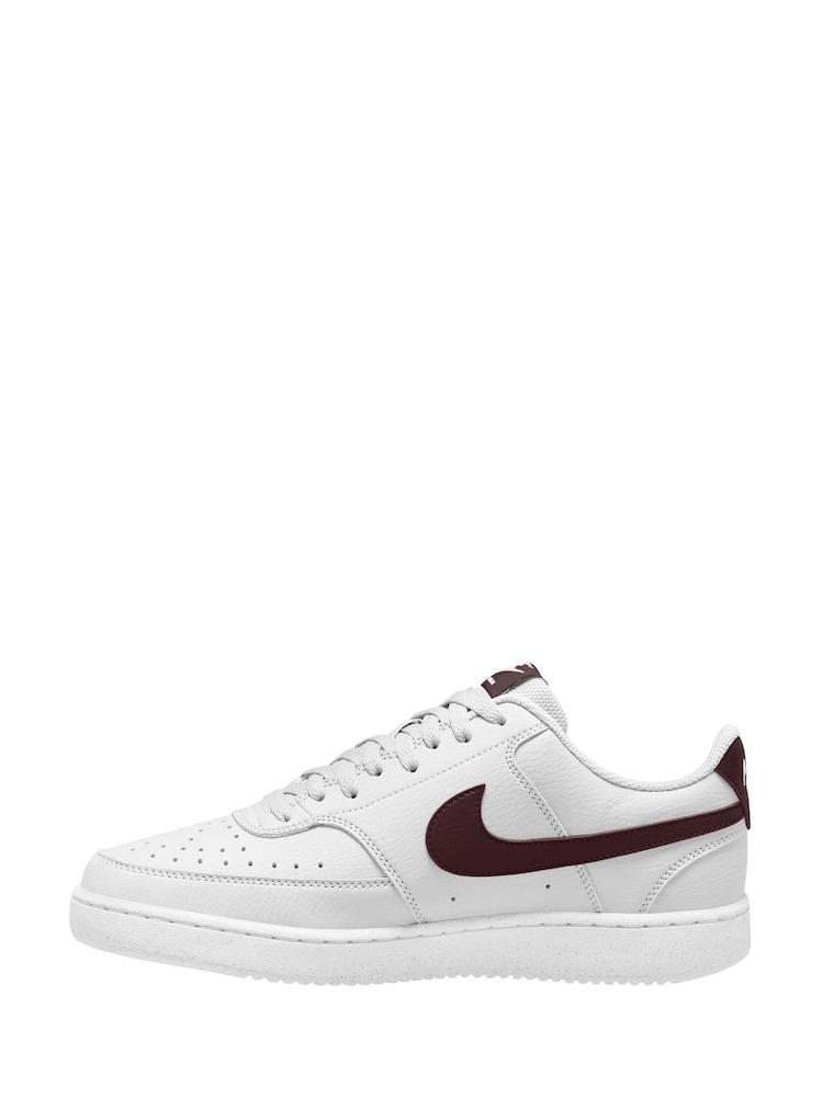 Nike White Burgundy Court Vision Low Trainers - Image 2 of 4