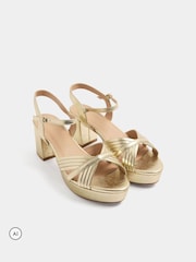 Yours Curve Gold Extra Wide Fit V-Cut Platform Sandals - Image 2 of 5