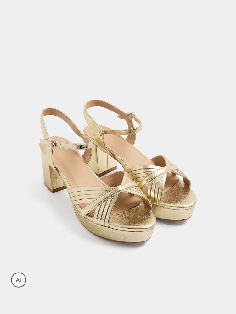 Yours Curve Gold Extra Wide Fit V-Cut Platform Sandals - Image 2 of 5 Yours Curve Gold Extra Wide Fit V-Cut Platform Sandals - Image 2 of 5