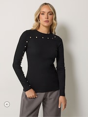 Long Tall Sally Black Metal Detail Ribbed Top - Image 1 of 6