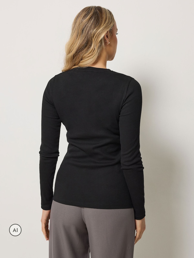 Long Tall Sally Black Metal Detail Ribbed Top - Image 2 of 6 Long Tall Sally Black Metal Detail Ribbed Top - Image 2 of 6