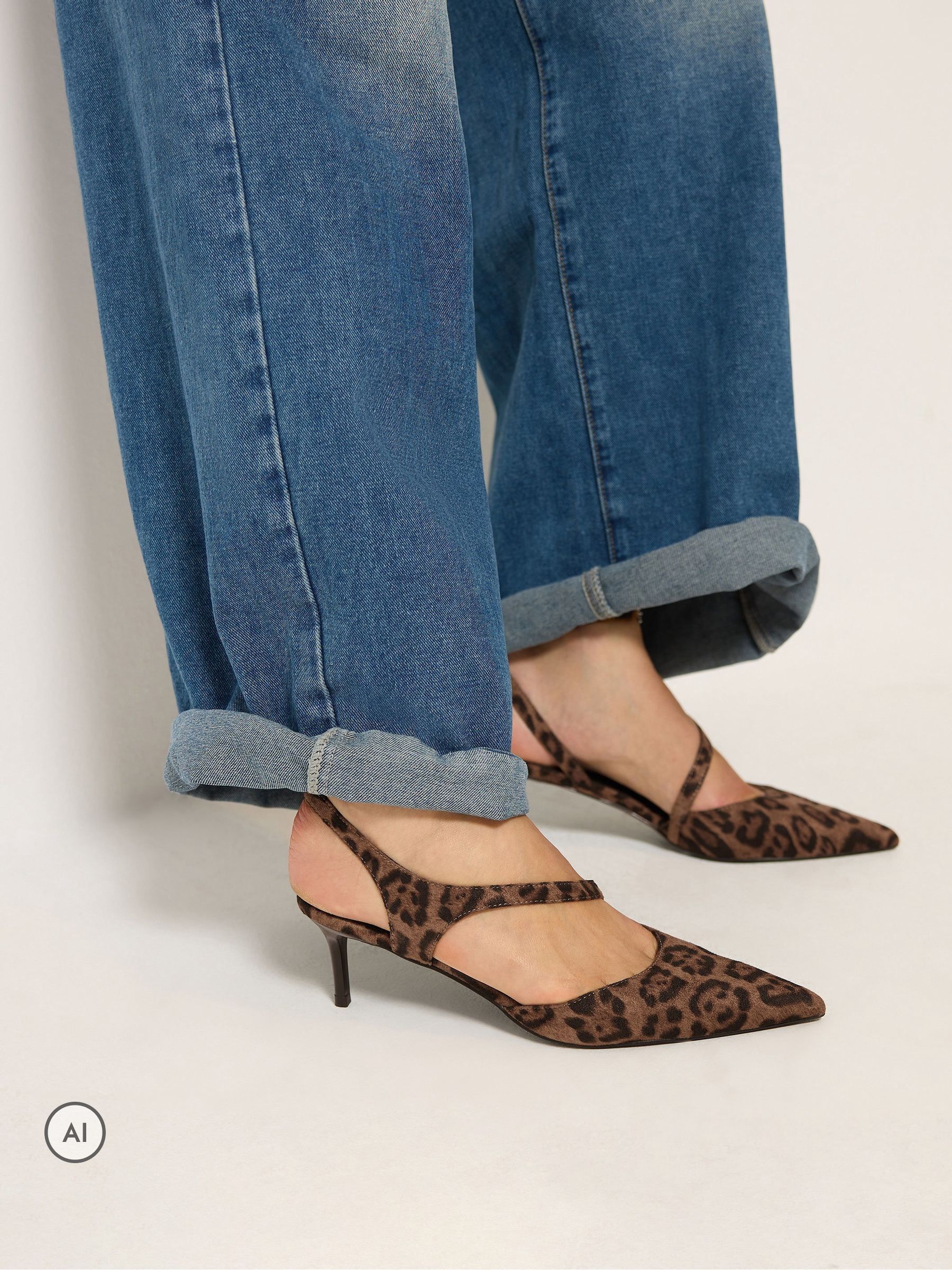 Long Tall Sally Women's Brown Leopard Asymmetric Kitten Heels In Standard Fit In | : Size 11 - Image 2