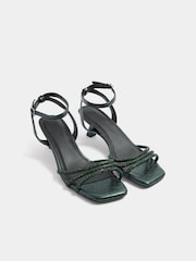 Yours Curve Green Extra Wide Fit Strappy Glitter Kitten Heels - Image 2 of 5