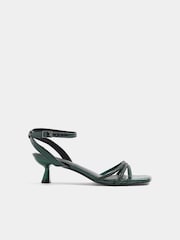 Yours Curve Green Extra Wide Fit Strappy Glitter Kitten Heels - Image 3 of 5