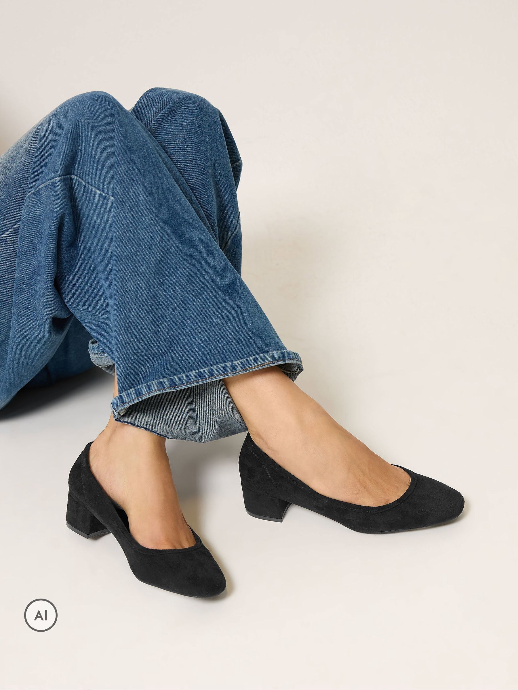 Lts Women's Black Block Heel Ballerina Pumps In Standard Fit Size Standard 11 - Image 2