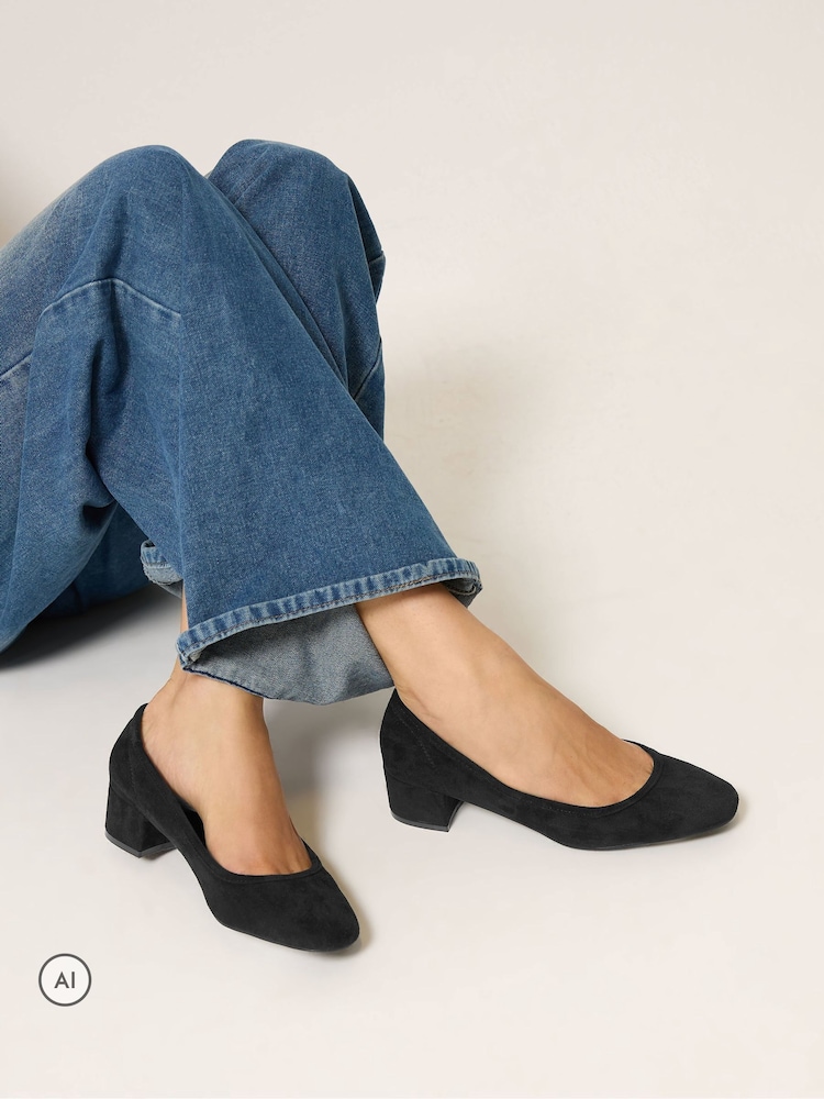 Long Tall Sally Black Block Heel Ballerina Pumps - Image 1 of 5 Long Tall Sally Black Block Heel Ballerina Pumps - Image 1 of 5