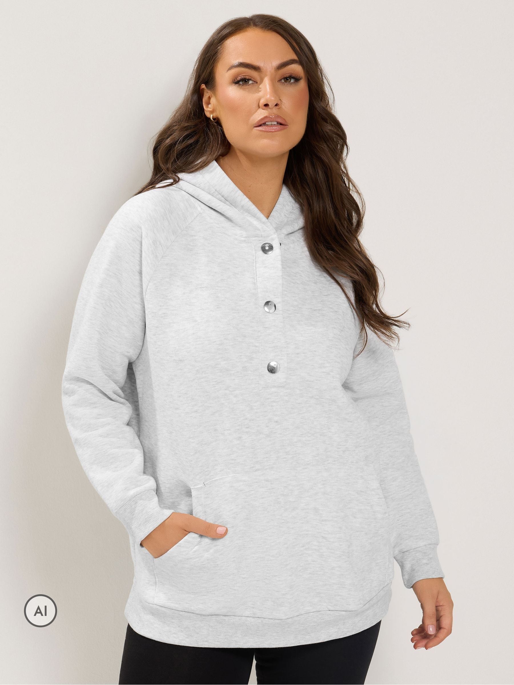 Yours Women's Mid Grey Leopard Contrast Hoodie In | Size: 20 - Image 2