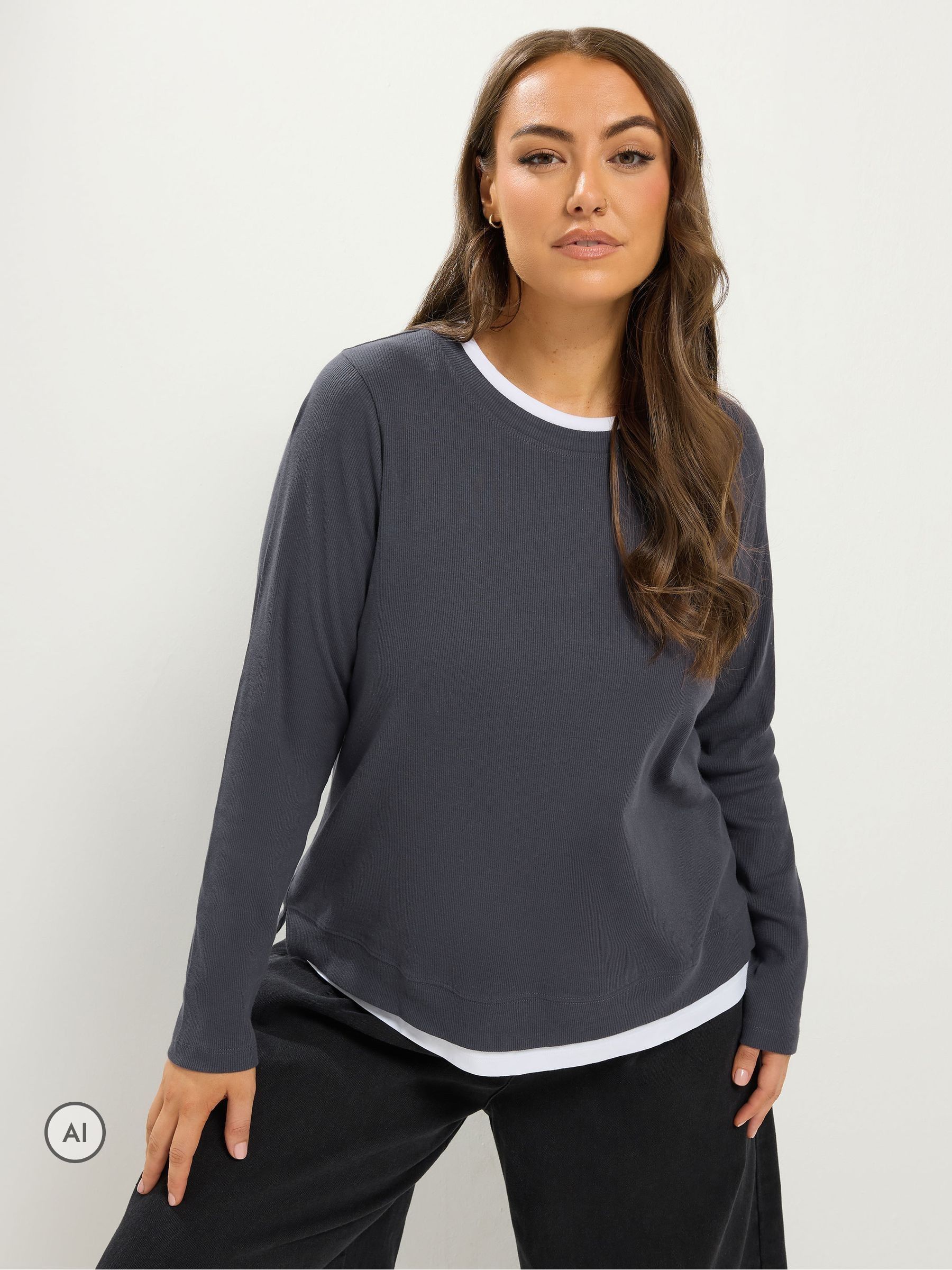 Yours Women's Grey 2-In-1 Ribbed Top In | Size: 34-36 - Image 6