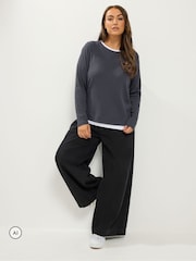 Yours Curve Grey 2-In-1 Ribbed Top - Image 2 of 6