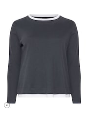 Yours Curve Grey 2-In-1 Ribbed Top - Image 5 of 6