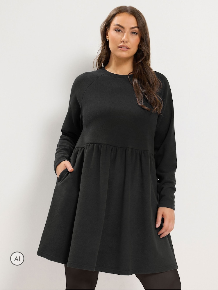 Yours Curve Black Gathered Dress - Image 1 of 6
