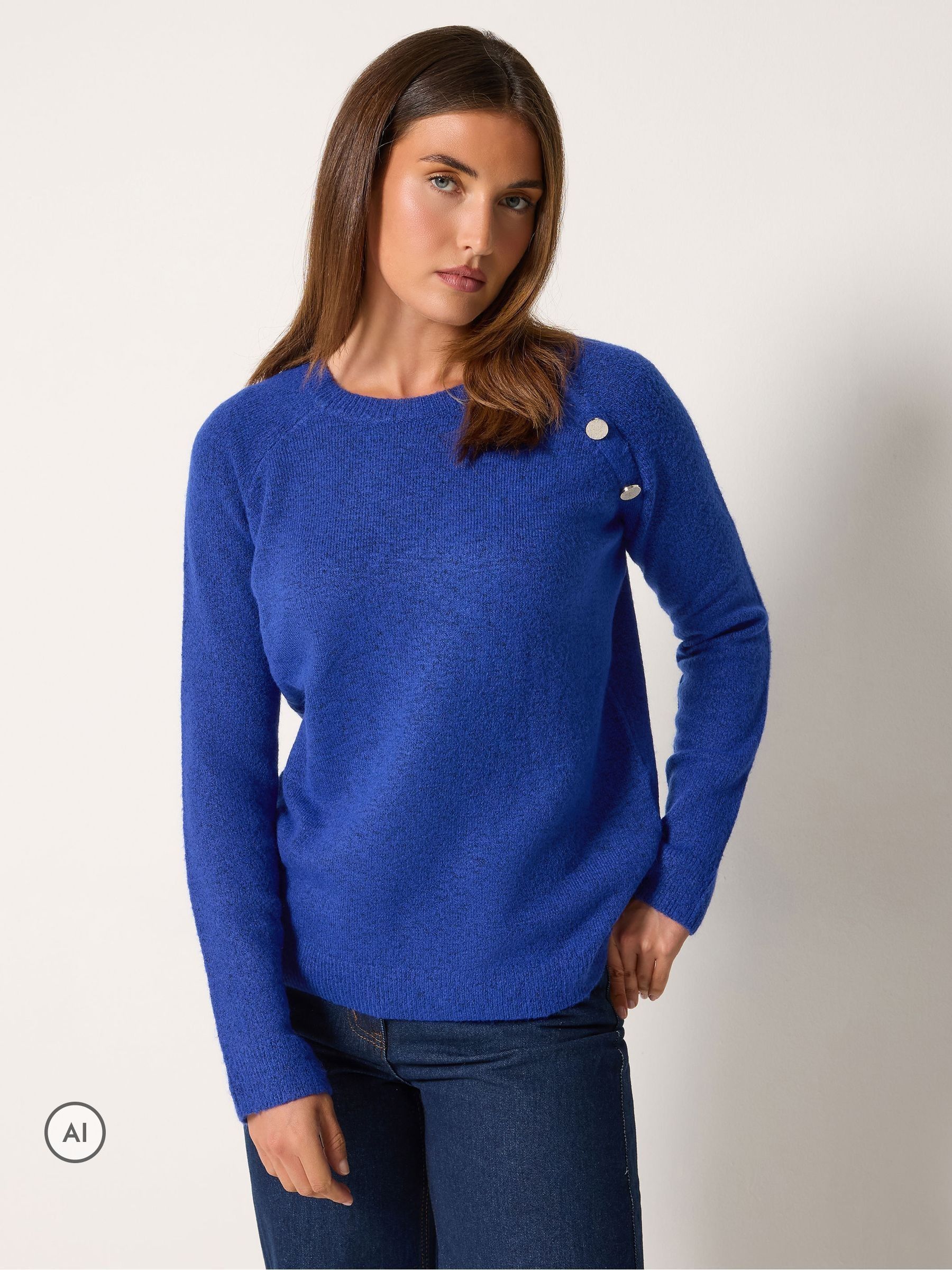 Long Tall Sally Women's Blue Button Detail Knitted Jumper