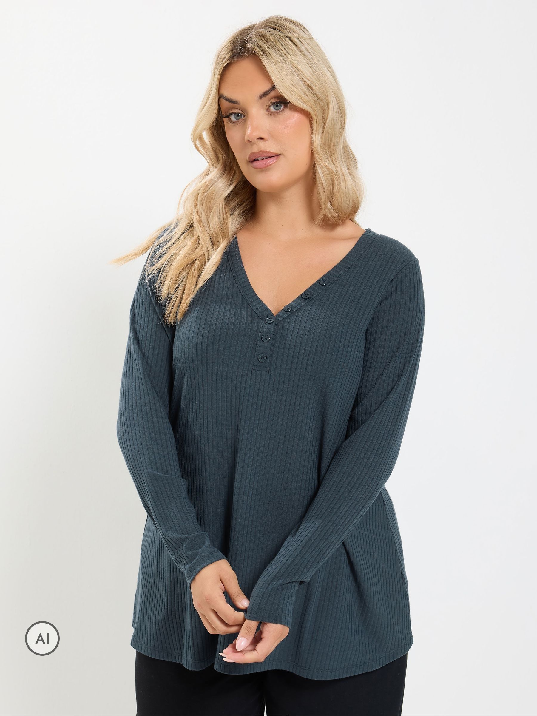 Yours Women's Grey Henley Swing Top In Size 30-32 - Image 3