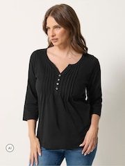 M&Co Black Cotton Long Sleeve Henley Top - Image 1 of 6