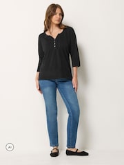 M&Co Black Cotton Long Sleeve Henley Top - Image 2 of 6