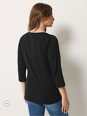 M&Co Black Cotton Long Sleeve Henley Top - Image 3 of 6