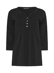M&Co Black Cotton Long Sleeve Henley Top - Image 5 of 6