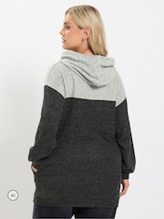 Yours Curve Grey Colourblock Soft Touch Hoodie - Image 3 of 6