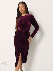 M&Co Red Petite Velvet Side Twist Dress - Image 1 of 6