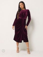 M&Co Red Petite Velvet Side Twist Dress - Image 2 of 6