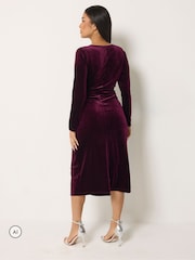 M&Co Red Petite Velvet Side Twist Dress - Image 3 of 6