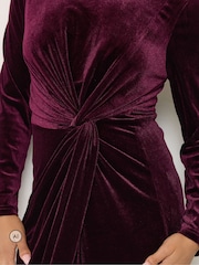 M&Co Red Petite Velvet Side Twist Dress - Image 4 of 6