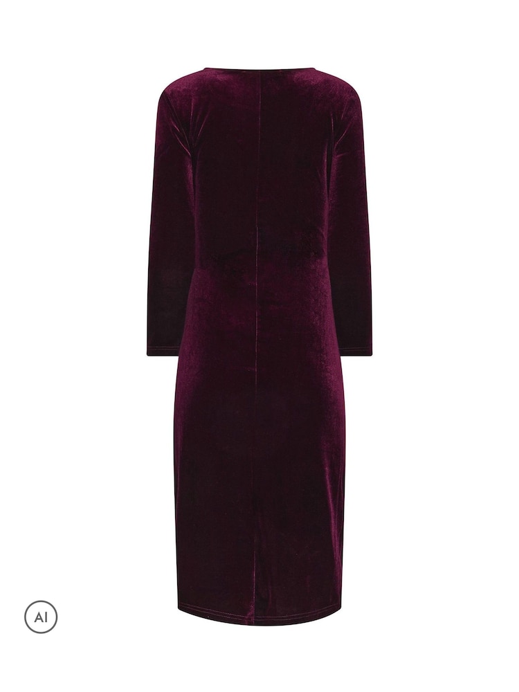 M&Co Red Petite Velvet Side Twist Dress - Image 6 of 6 M&Co Red Petite Velvet Side Twist Dress - Image 6 of 6