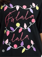 Yours Curve Black Limited 'Fa Lala' Christmas Lights T-Shirt - Image 5 of 7